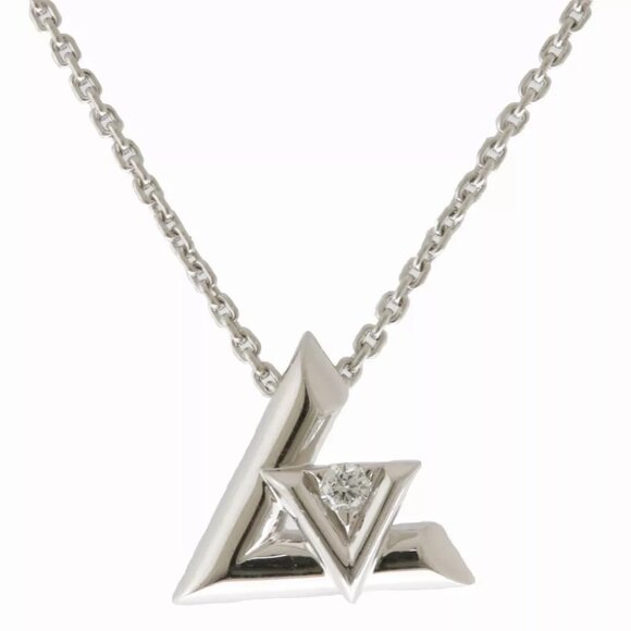 LOUIS VUITTON Necklace Q93806 K18 white gold diamond Pandantif LV Vault One use - Picture 1 of 8